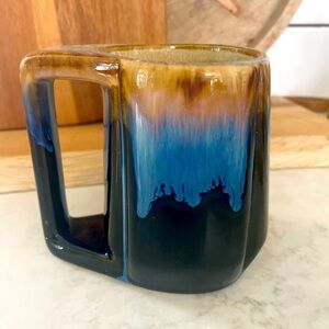 Vintage Rodolfo Padillo Mexican Drip Glaze Stoneware Mug - Blue & Beige